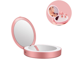 Lighted Mini Travel Makeup Mirror 1X/3X Magnification Rechargeable-Pink