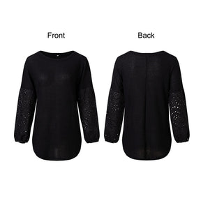 Womens Off Shoulder Tops Waffle Knit Lantern Long Sleeve Pullover-Black