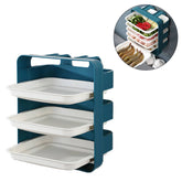 3 layers New Multifunction Dishes Trays Hot Pot Stratification Cooking Plates Wall-mounted -Blue