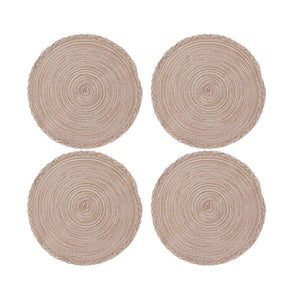 4 Pack Round Braided Laciness Placemats 38CM Washable Kitchen Table Mats for Home Wedding Party-Coffee