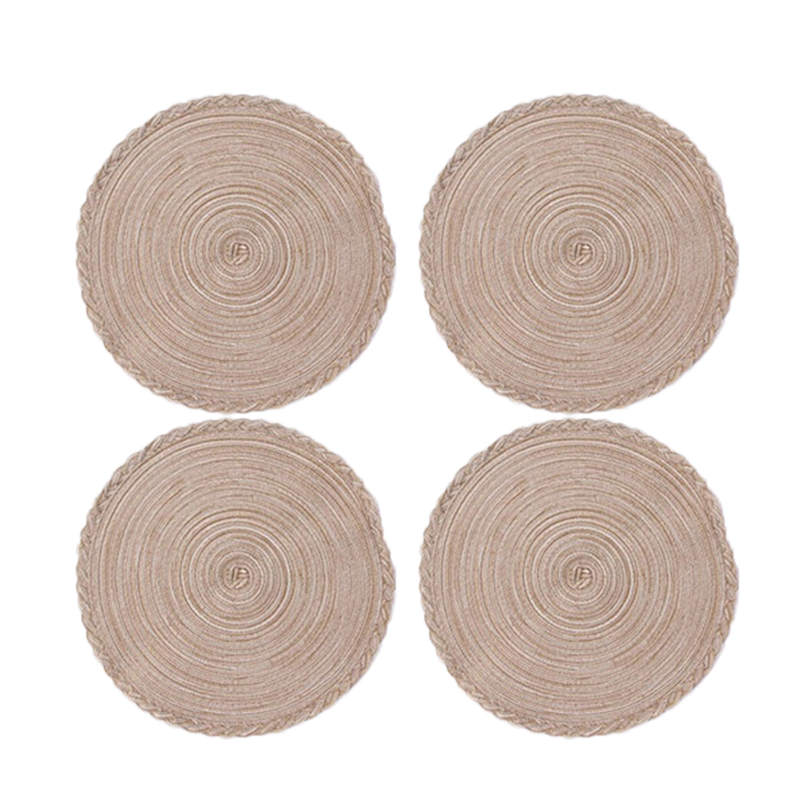 4 Pack Round Braided Laciness Placemats 38CM Washable Kitchen Table Mats for Home Wedding Party-Coffee