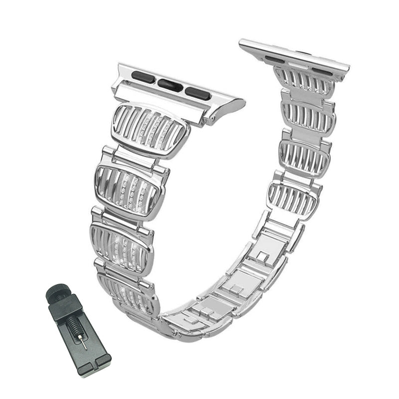 BM White Diamond + Color Diamond Apple Watch Band Stainless Steel Wristbands for Apple IWatch Series 1/2/3/4/5/6/SE For Women-Silver