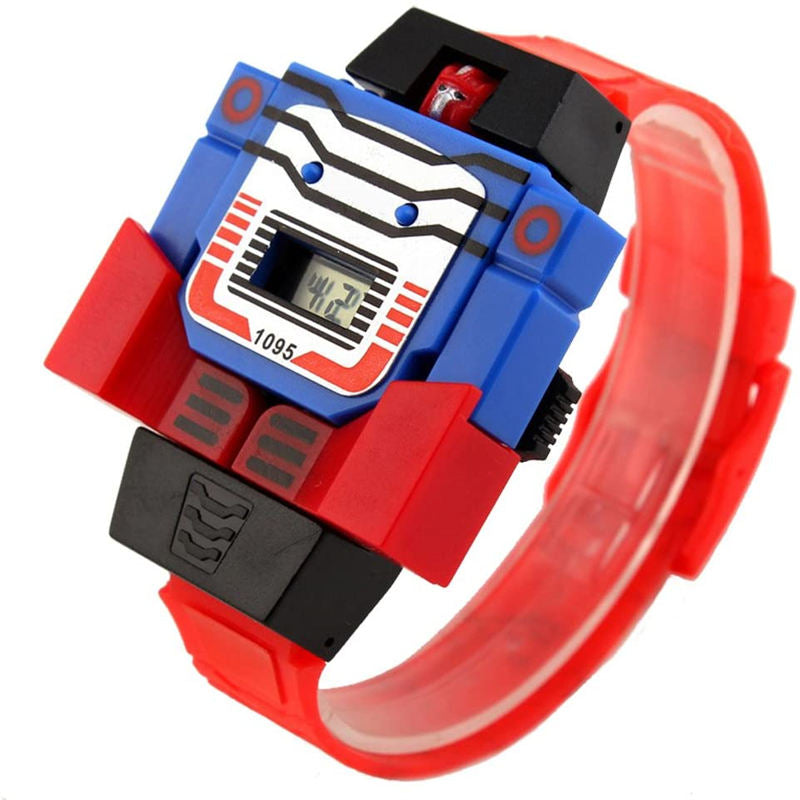 Kids Digital PU Watch Transformers Bumblebee Cartoon Wristwatch-Red