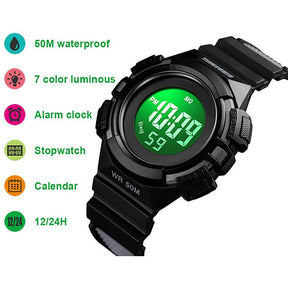 Kids Watches Sport Simple Two-Color Strap LED Electronic Watches-Black