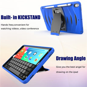 Shock Wave Kickstand Case Anti-Fall Protection With Pencil Holder For 10.5inch iPad Air3/iPad Pro10.5-Blue