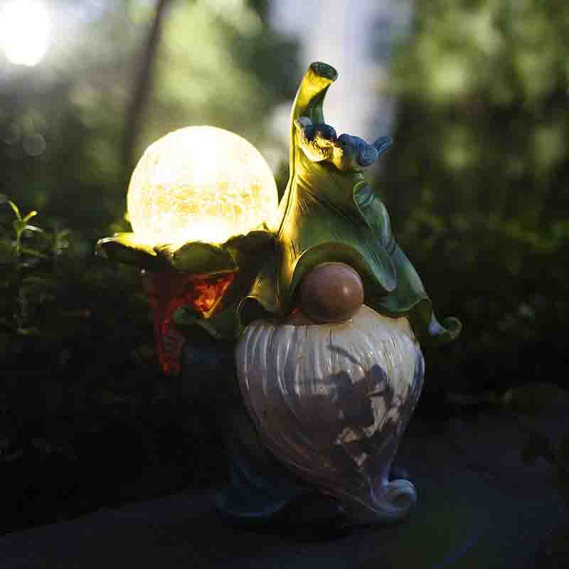 Garden Resin Dwarf Statue Magic Ball with Solar LED Lightsuitable Weatherproof for Outdoor Garden Craft Lights