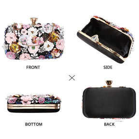 Colorful Floral Clutch Evening Bags for Women Beaded Purse Prom Handbag-Black