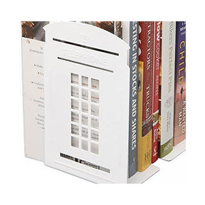 1 Pair Heavy Metal Telephone Booth Bookshelf Non Skid Sturdy Decorative Gift for Office Library-White