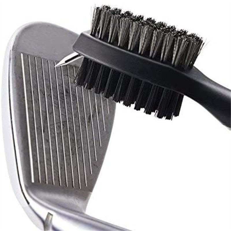 2Pcs Golf Club Brush Groove Cleaner with Retractable Zip-line Carabiner-Gray Black