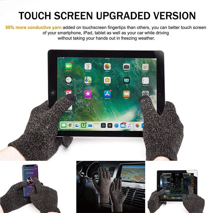 WIWU Winter Man Gloves Upgraded Touch Screen Anti-Slip Silicone Gel Elastic Cuff Thermal-Gray-DZ32