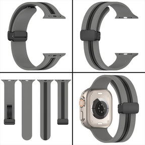 Silicone Bicolor Band with Magnetic Folding Buckle for Apple Watch-8