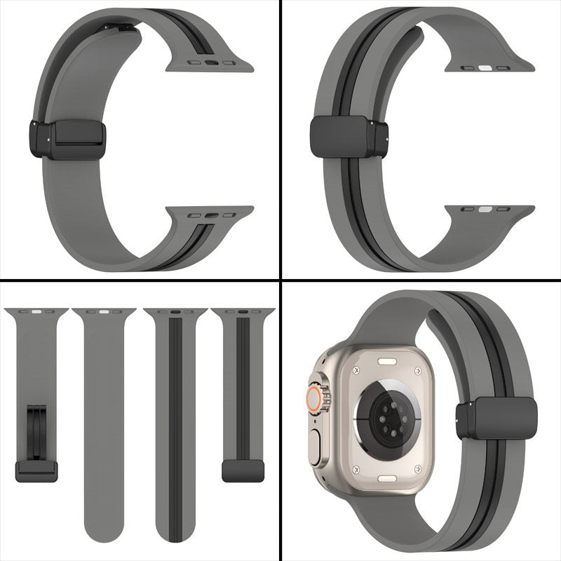Silicone Bicolor Band with Magnetic Folding Buckle for Apple Watch-8