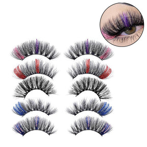 5 Pairs Glitter Mink Lashes Colored False Eyelashes Reusable-SetB