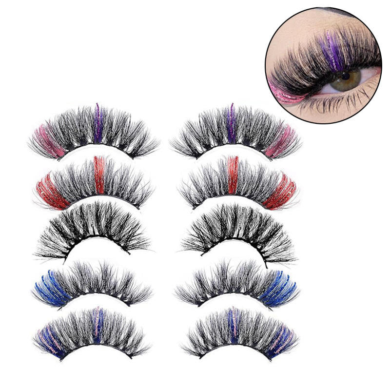 5 Pairs Glitter Mink Lashes Colored False Eyelashes Reusable-SetB