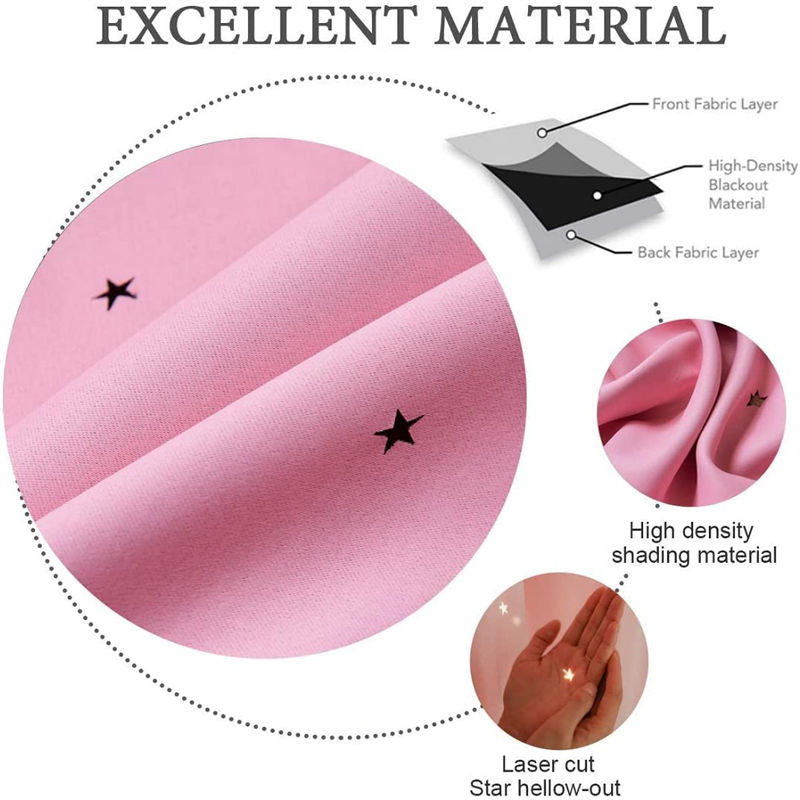 2 Panels Double Layer Stars Blackout Curtains for Bedroom Window-Pink