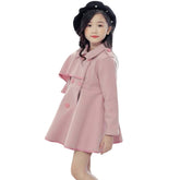 Girls Woolen Long Coat Jacket Autumn Winter Warm Trench England Style-Pink