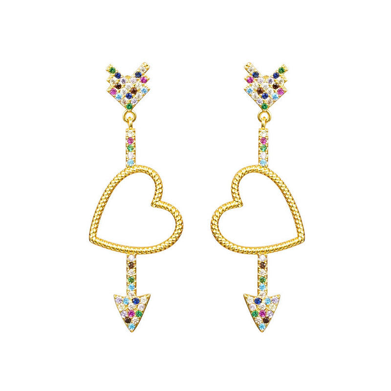 Women Arrow And Heart Diamond Dangle Earrings