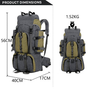 55L Backpack Internal Frame Hiking Water Resistant Travel Packs with Rain Cover-Army Green