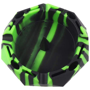 Geometric Silicone Ashtray Eco-Friendly Portable Unbreakable Tabletop Tray for Cigarettes Cigar -Black+Green