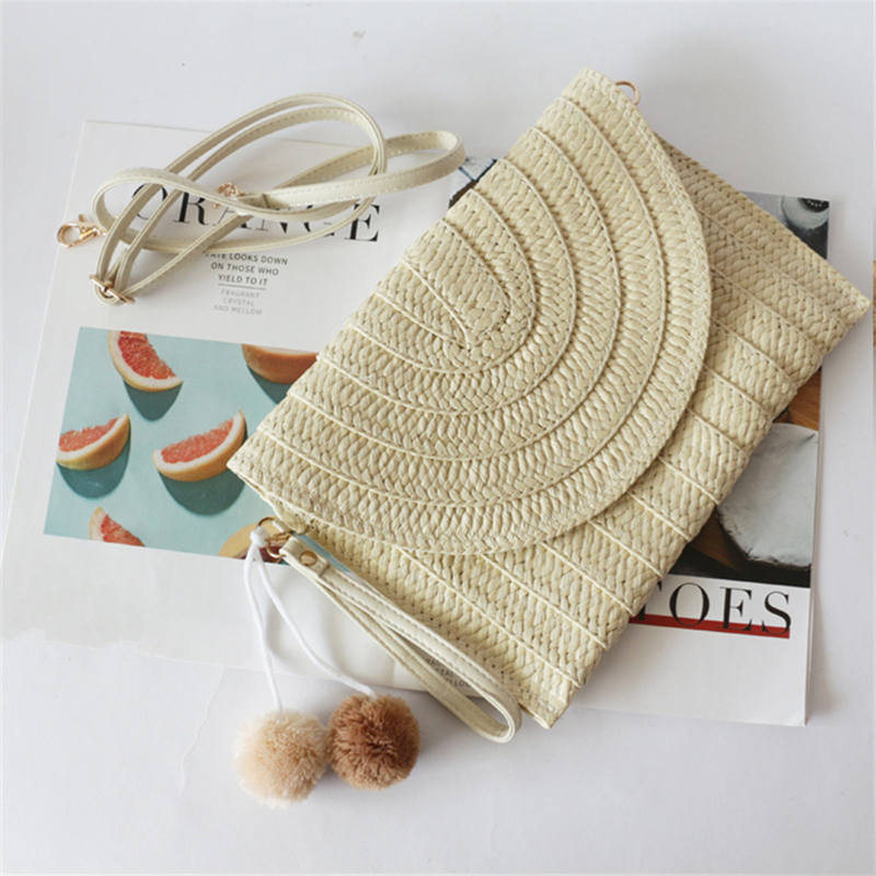 Straw Shoulder Bag Casual Beach Clutch Crossbody Bag-Beige