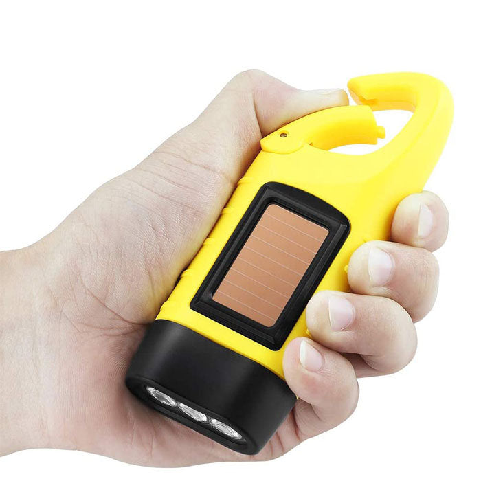 2 Pcs Hand Crank Solar Powered Flashlight Emergency Rechargeable LED Flashlight-Yellow
