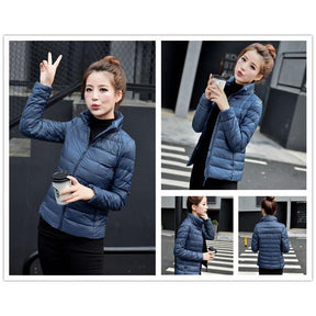 Lookbook Womens Lightweight Puffer Jacket Winter Stand Collar Short Coat-Navy Blue