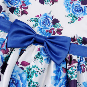 Floral Girls Dresses Summer Girl Clothes Sleeveless Dresses With Bow-Colorful Blue