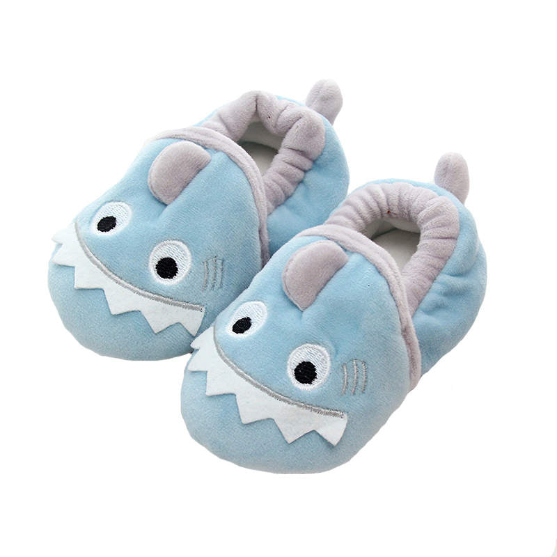 Toddler Baby Boys Girls Cute Shark Shoes Soft Anti-slip Winter Slippers-Blue