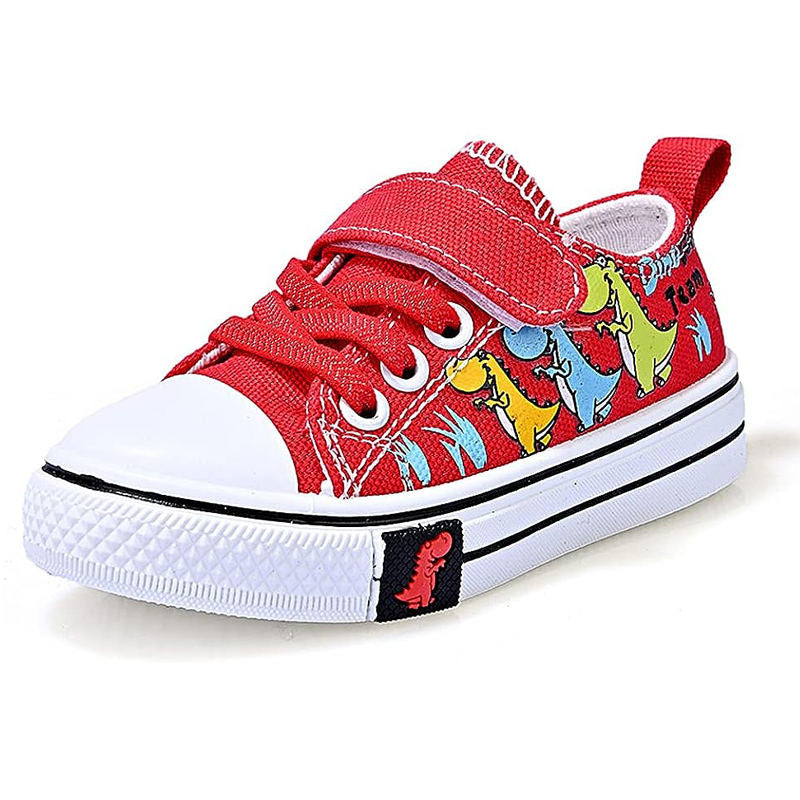 Toddler-Unisex Canvas Sneakers Cartoon Dinasour Slip on Shoes-Red