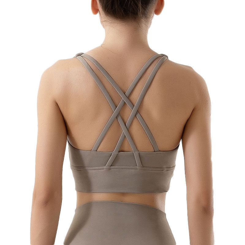 Comfort Sports Bra Push up Medium Support Yoga Tops Padded-Khaki