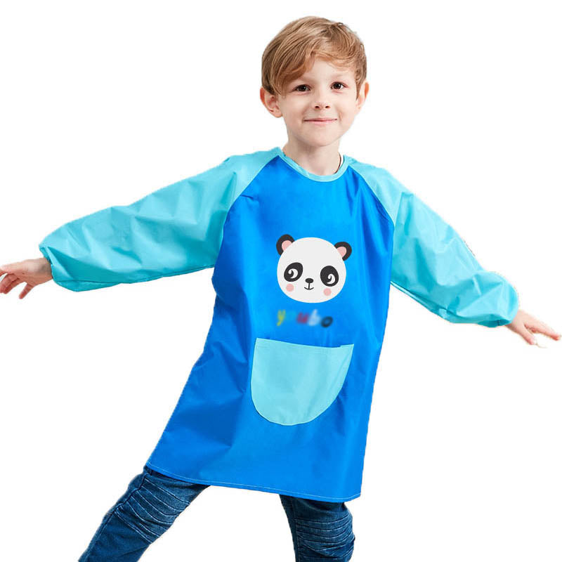 Cartoon Panda Waterproof Long Sleeved Art Apron For Painting-Dark Blue