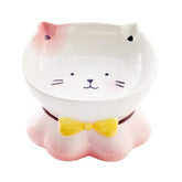 Cute Ceramic Tilted Raised Pet Bowls for Cats and Dogs Backflow Prevention-Pink