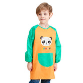 Cartoon Panda Waterproof Long Sleeved Art Apron For Painting-Orange