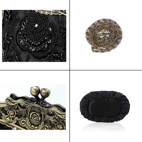 Womens Beaded Party Clutch Vintage Rose Purse-Purple