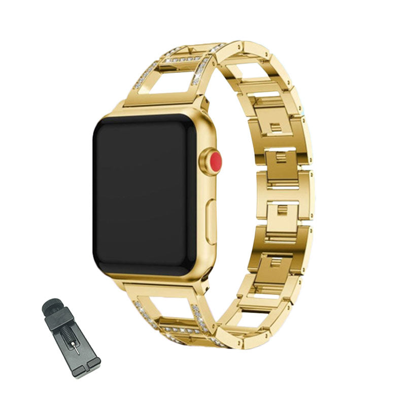 RZK Stainless Steel Watch Band Adjustable Wristbands for Apple IWatch Series SE/1/2/3/4/5/6 For Women-Gold