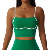 Spaghetti Strap Sports Bra Square Neck Padded Fitness Crop Tops-Green