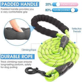 Strong Dog Leash with Comfortable Padded Handle and Highly Reflective Threads-Green