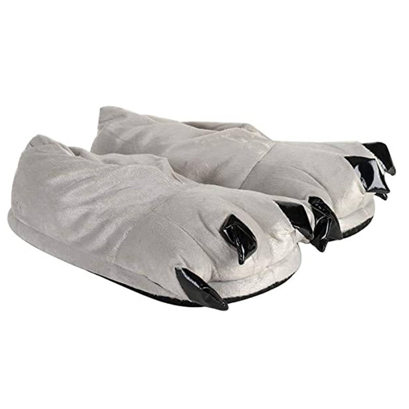 Unisex Soft Plush Home Slippers Animal Paw Claw Shoes-Grey