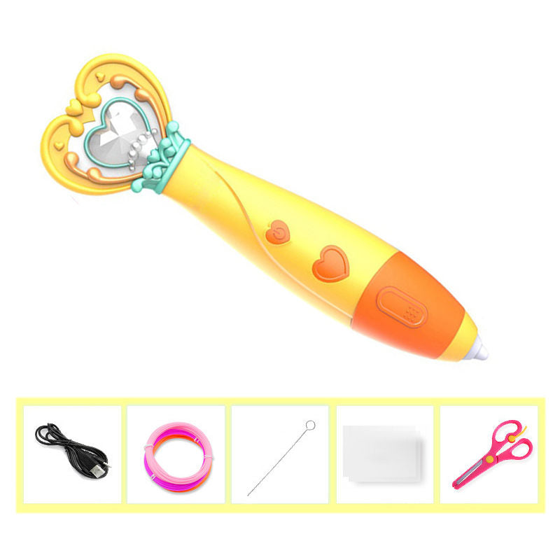 Magic Wand Shape 3D Printing Pen Kit Low Temperature Child Safe-Yellow