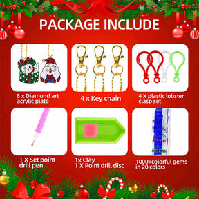 8 Pcs Christmas DIY Diamond Painting KeyChains Kits for Kids Ages 6-12