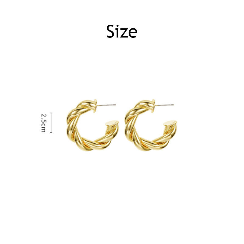 14K Gold Plated Twisted Rope Round Hoop Earrings Gift for Women-Gold