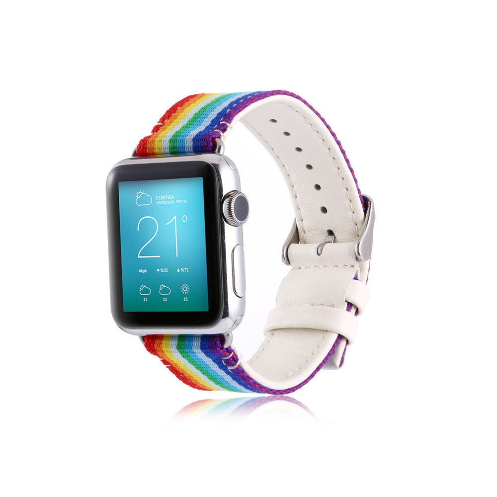 Fashion Braided Pattern PU Leather Watch Band Microfiber Design For Apple Watch SE/6/5/4/3/2/1(Rainbow)
