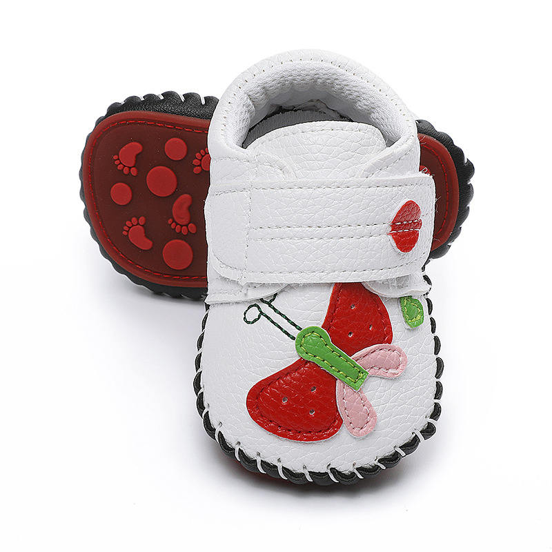 Baby Girls Pu Leather Walking Sneakers Toddler Rubber Cartoon Shoes-White