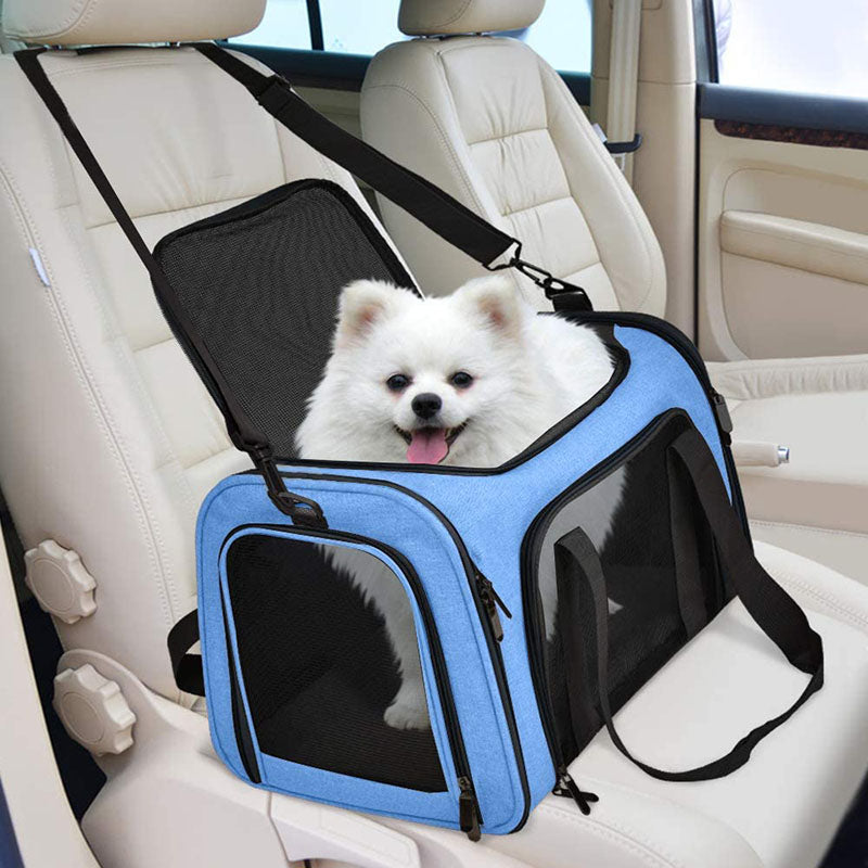 Pet Travel Bag for Small Medium Cats Dogs Puppies Soft Sided Collapsible Puppy Carrier-Blue