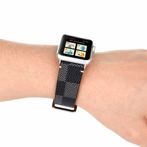 Checkered Pattern PU Leather Watch Band Microfiber Design For Apple Watch SE/6/5/4/3/2/1(Black)