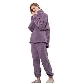 Womens Coral Fleece Oversized Pajamas Set-Purple