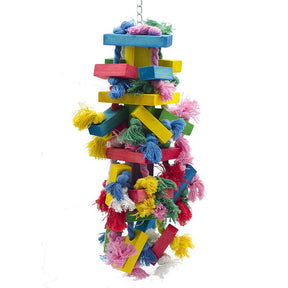 Multicolor Natural Wooden Parrot Chew Toy-Cotton Rope