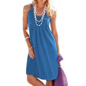 Summer Beach Tank Dresses Sleeveless Tunic Long Dress-DenimBlue