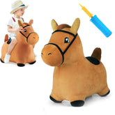 Kids Plush Ride Bouncing Toys Inflatable Hopping Animal with Pump-Horse