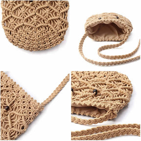Womens Hand Woven Crossbody Bag Beach Casual Shoulder Bag-Brown
